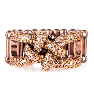 Copper Crisscross Ring with Rhinestones